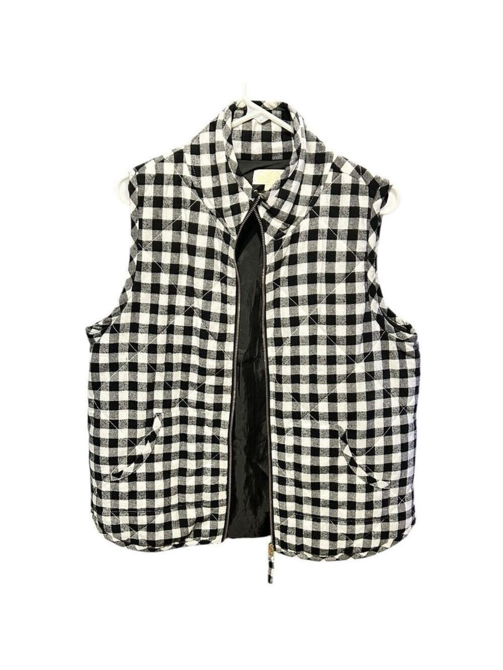 MUD PIE Black White Gingham Checkered Outer Vest Zip Up Women’s Size Large VGC